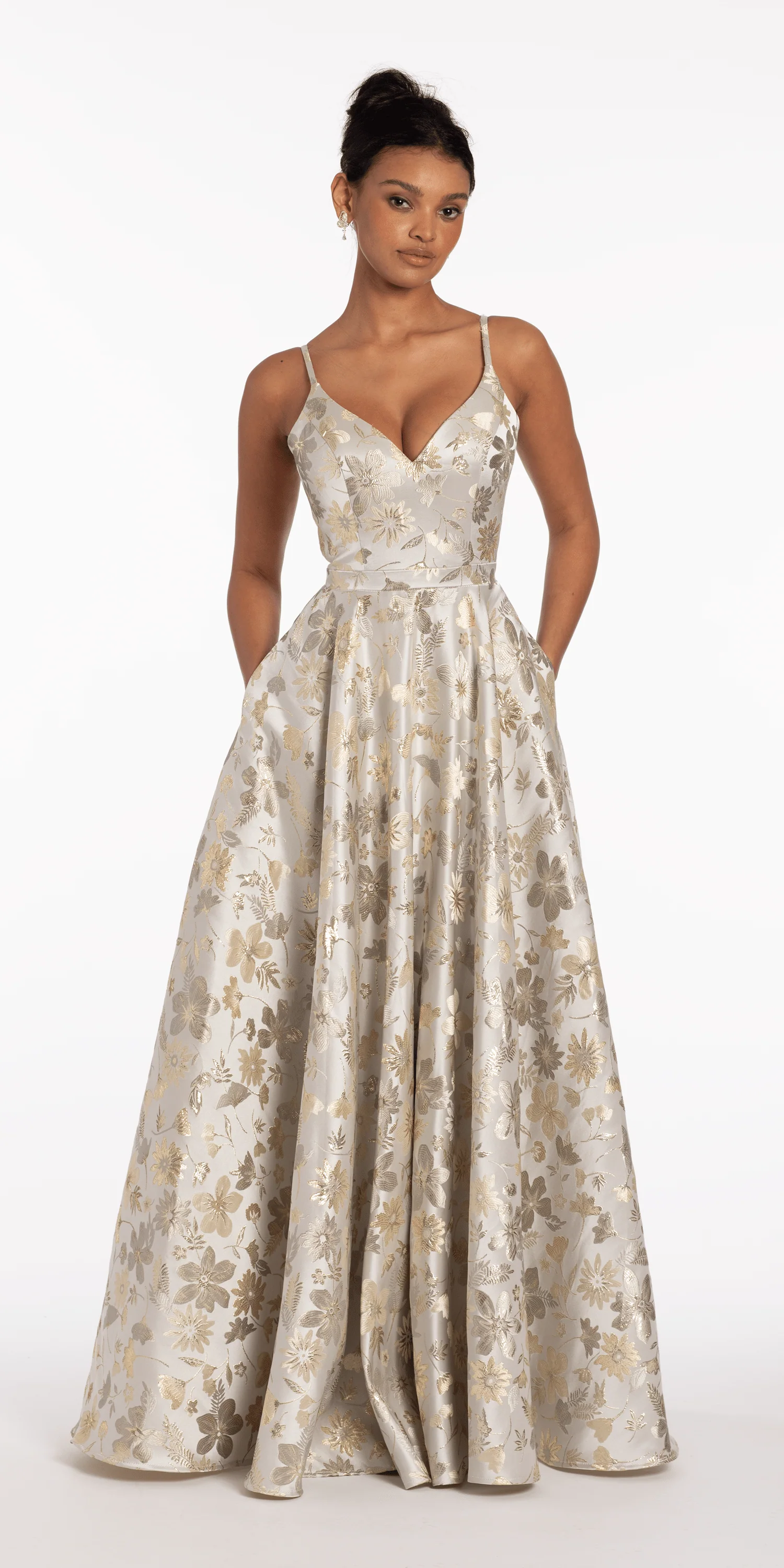 Sweetheart Floral Jacquard A Line Lace Up Back Dress - Image 4